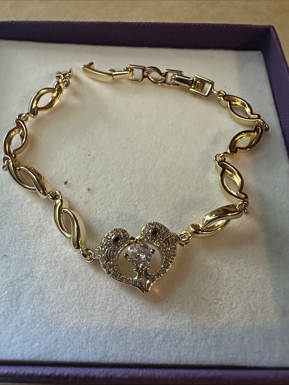 2 piece Gold-filled Crystal Heart & Snake Chain Bracelet Set - Picture 4 of 8
